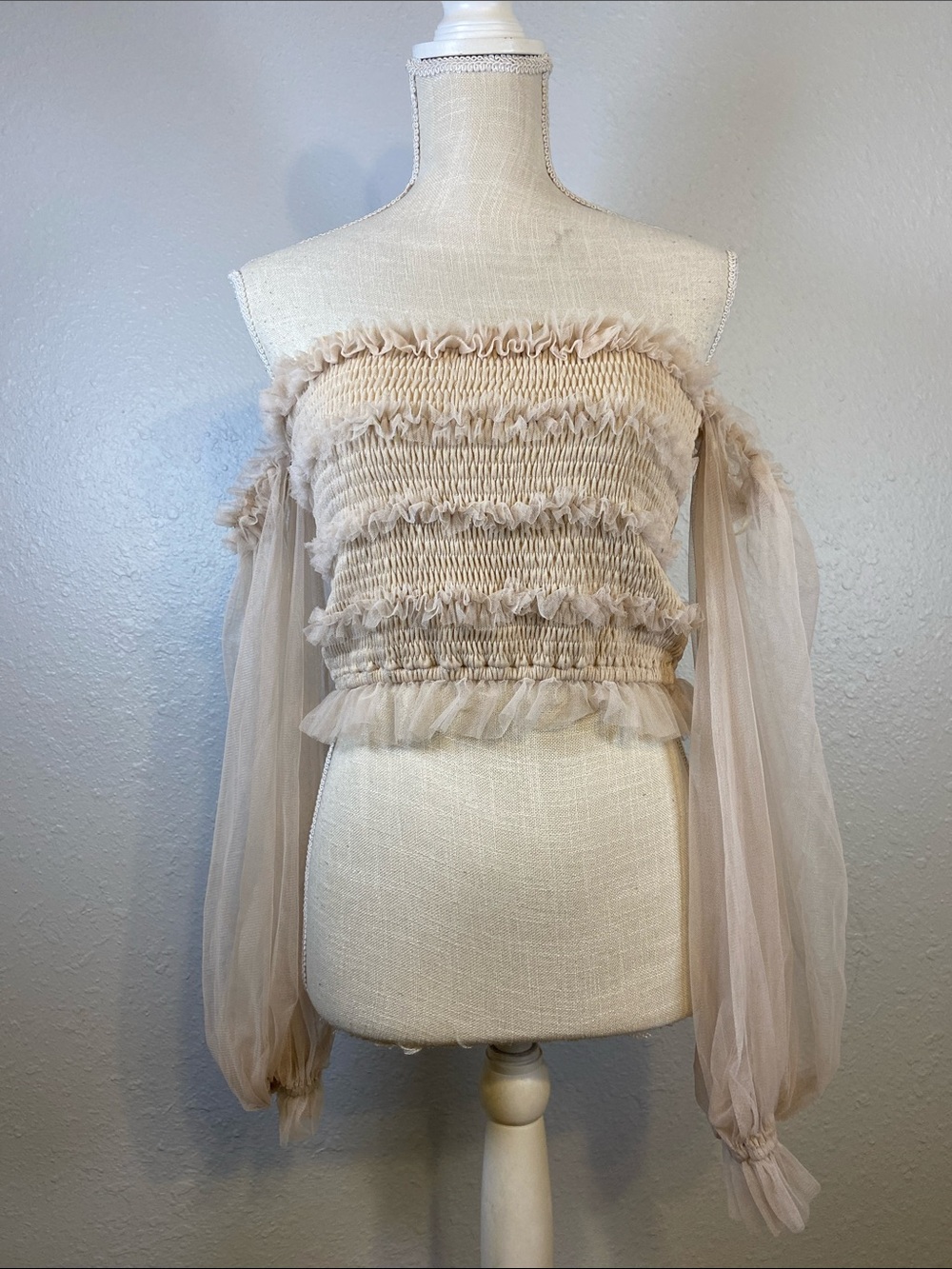 Mable Fairycore Renaissance Romantic Dreamy Puff Sleeve Crop Blouse Size Small